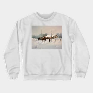 Snow Barn Oil on Canvas Crewneck Sweatshirt